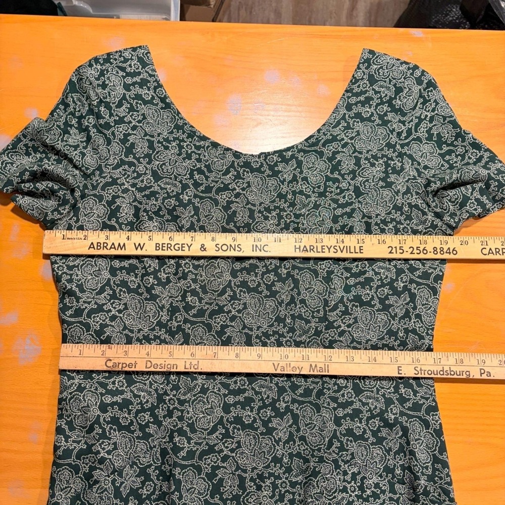 Santa Fe Jim Tremblay Vintage 90s Green Cream Floral Rayon Midi Dress L Straight - Picture 5 of 11